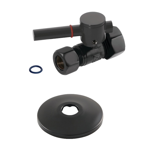 Kingston Brass CC44450DLK 5/8-Inch OD X 1/2-Inch OD Comp Quarter-Turn Straight Stop Valve with Flange, Matte Black CC44450DLK - main